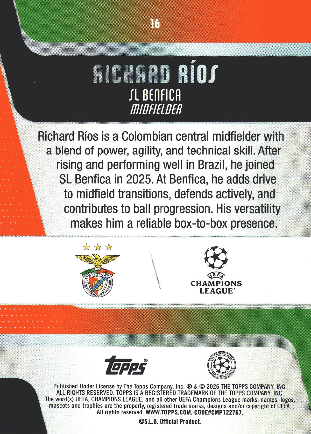 2026 Topps UCC Green /99 Richard Rios #16 Benfica
