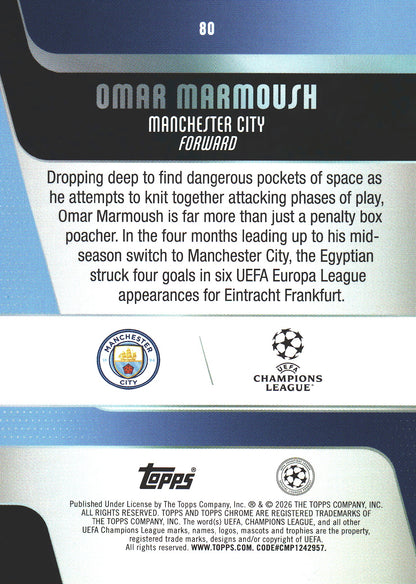 2025 Topps Chrome UCC Green /99 Omar Marmoush #80 Manchester City