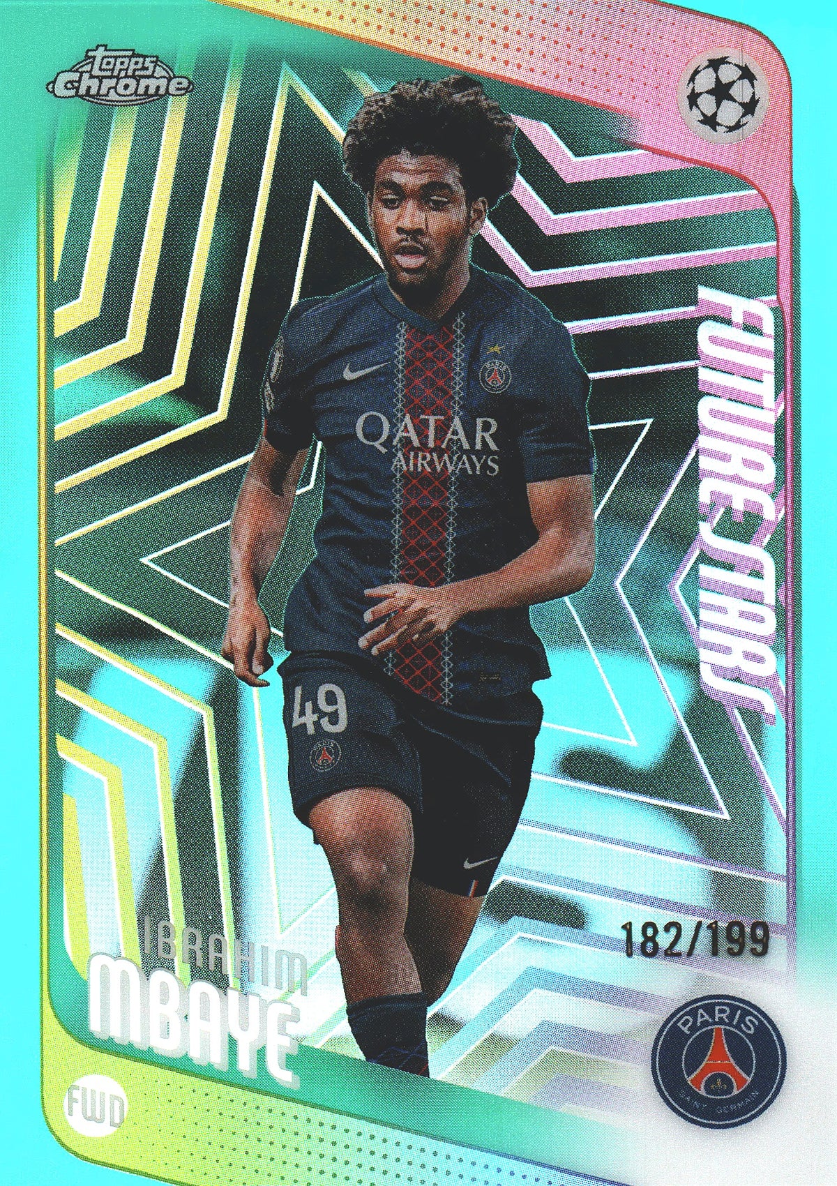 2025 Topps Chrome UCC Aqua /199 Ibrahim Mbaye #158 PSG