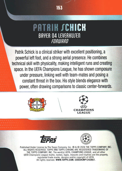 2025 Topps Chrome UCC Aqua /199 Patrik Schick #153 Bayer Leverkusen