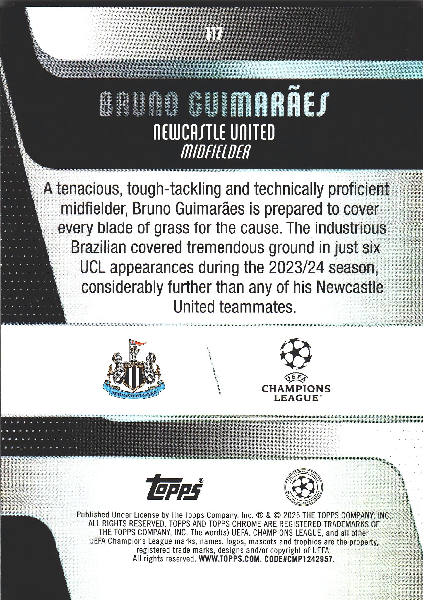 2025 Topps Chrome UCC Hongbao Bruno Guimaraes #117 Newcastle