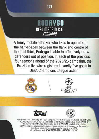 2025 Topps Chrome UCC Gold /50 Rodrygo #102 Real Madrid