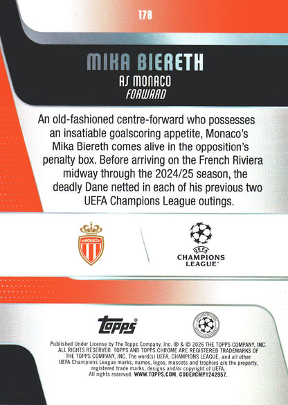 2025 Topps Chrome UCC Pink /250 Mika Biereth #178 AS Monaco