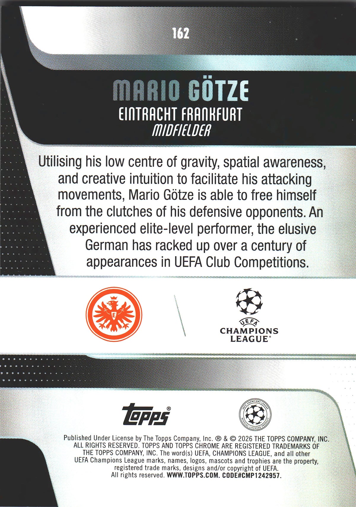 2025 Topps Chrome UCC Pink /250 Mario Götze #162 Eintracht Frankfurt