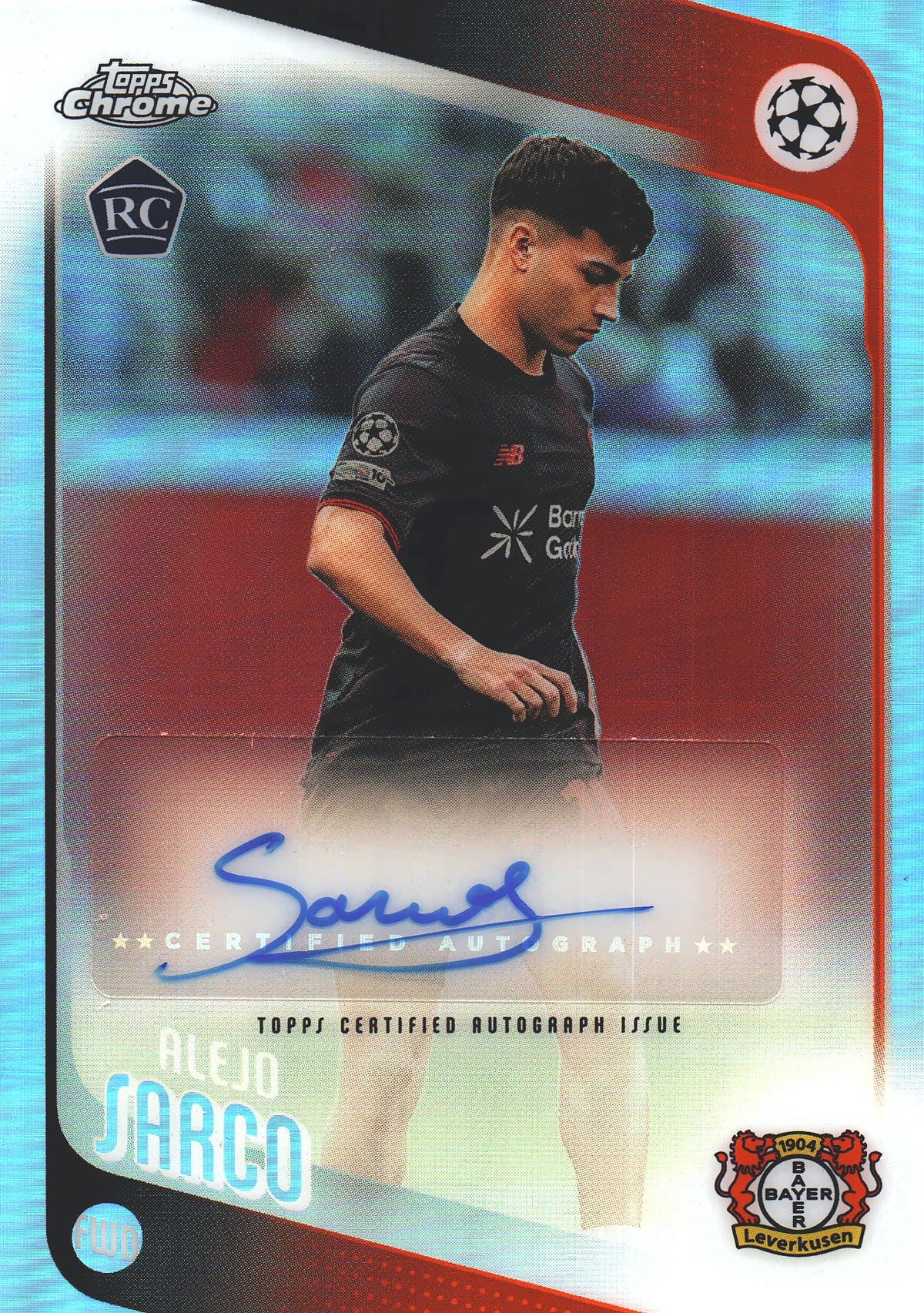 2025 Topps Chrome UCC Auto RC Alejo Sarco #CA-AS Bayer Leverkusen