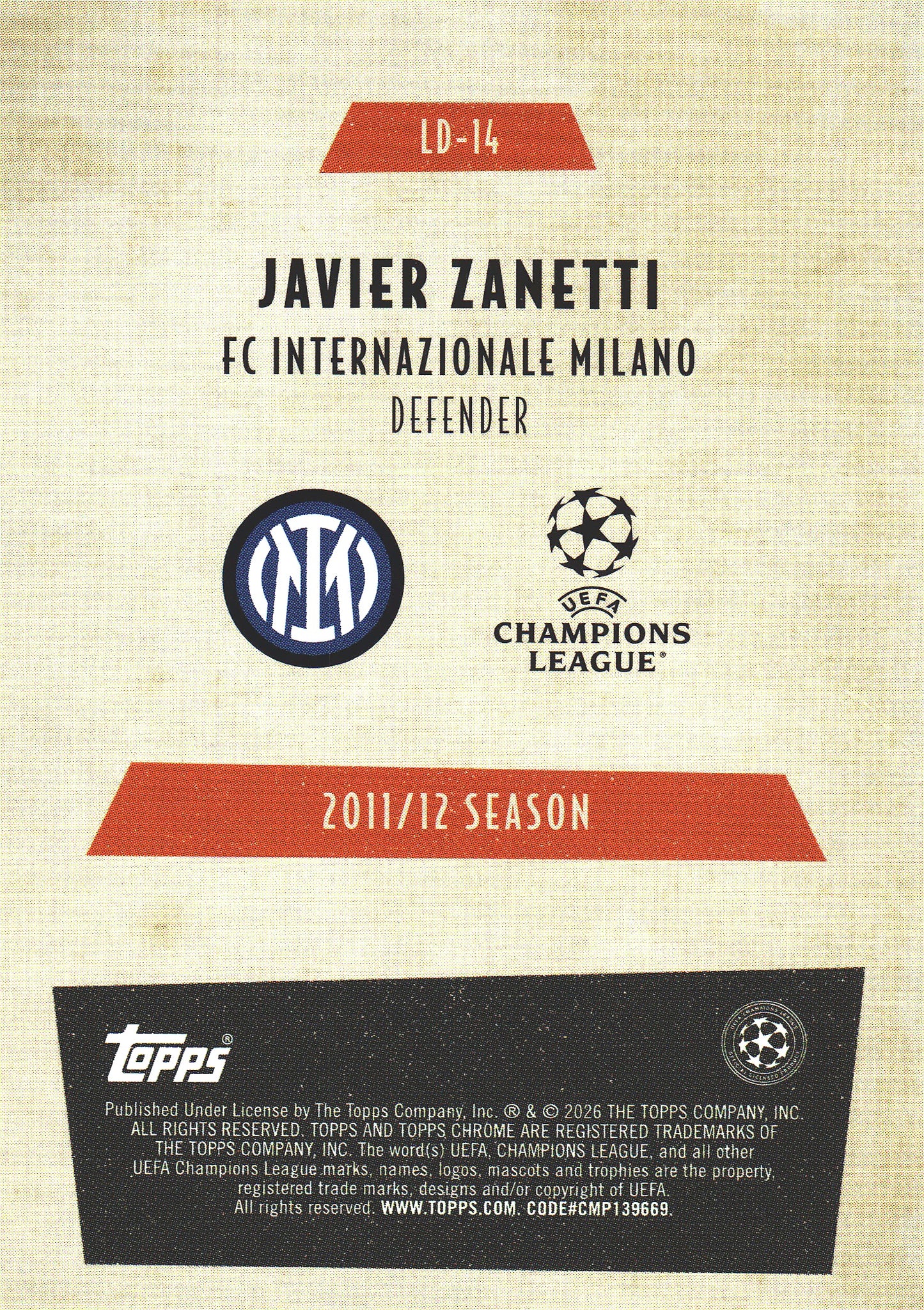 2025 Topps Chrome UCC Last Dance Javier Zanetti #LD-14 Inter Milan