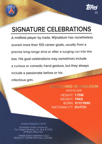 2021 Topps PSG Team Set Icy Georginio Wijnaldum #35 Paris Saint-Germain
