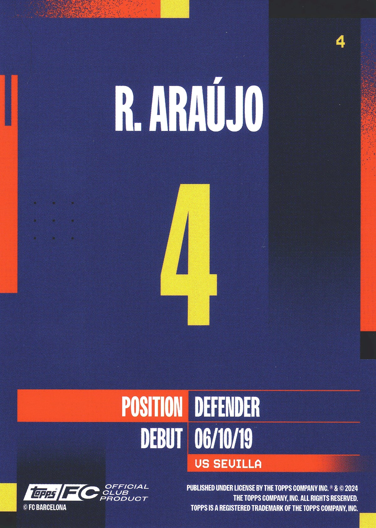 2024 Topps FC Barcelona Team Set R. Araújo #4 FC Barcelona