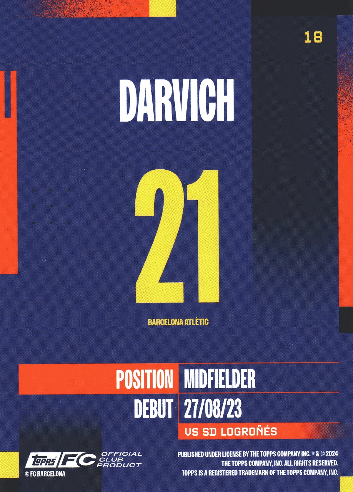 2024 Topps FC Barcelona Team Set RC Darvich #18 FC Barcelona