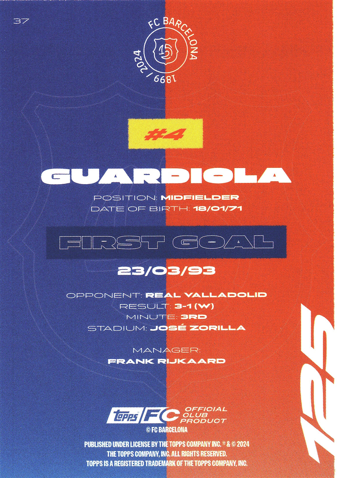 2024 Topps FC Barcelona Team Set Guardiola #37 FC Barcelona