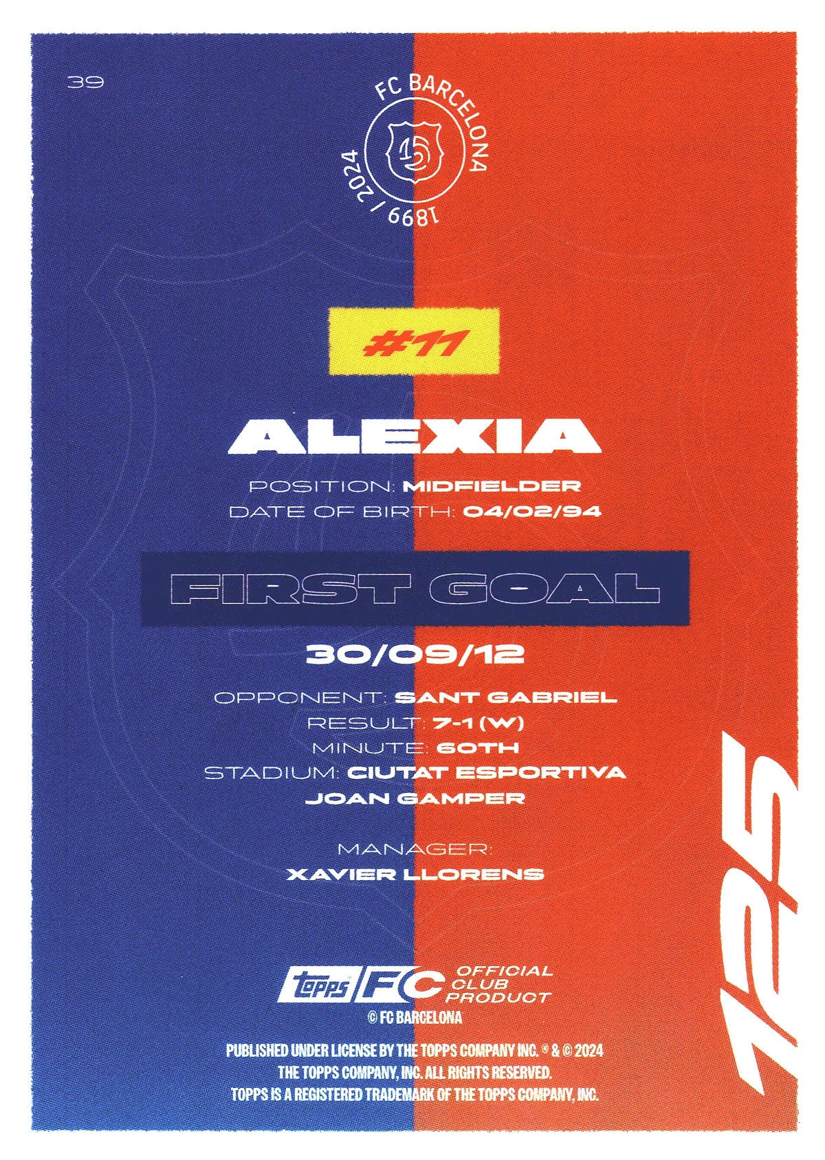 2024 Topps FC Barcelona Team Set Alexia #39 FC Barcelona Femeni