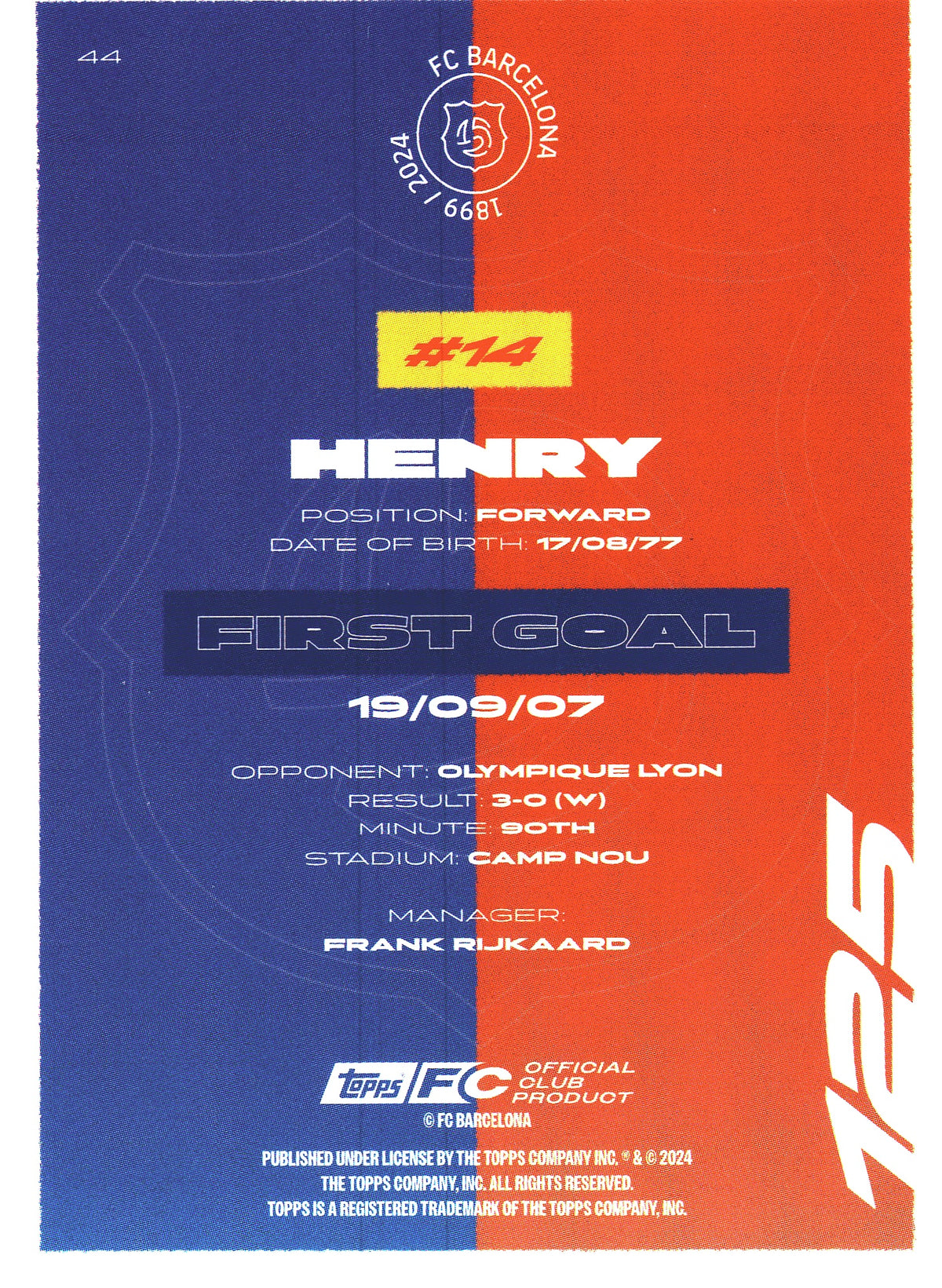 2024 Topps FC Barcelona Team Set Thierry Henry #44 FC Barcelona