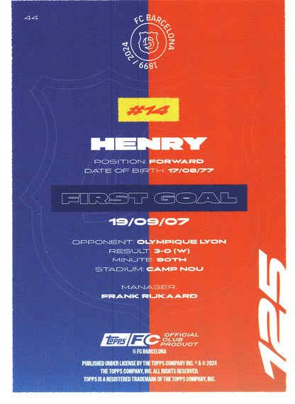 2024 Topps FC Barcelona Team Set Thierry Henry #44 FC Barcelona