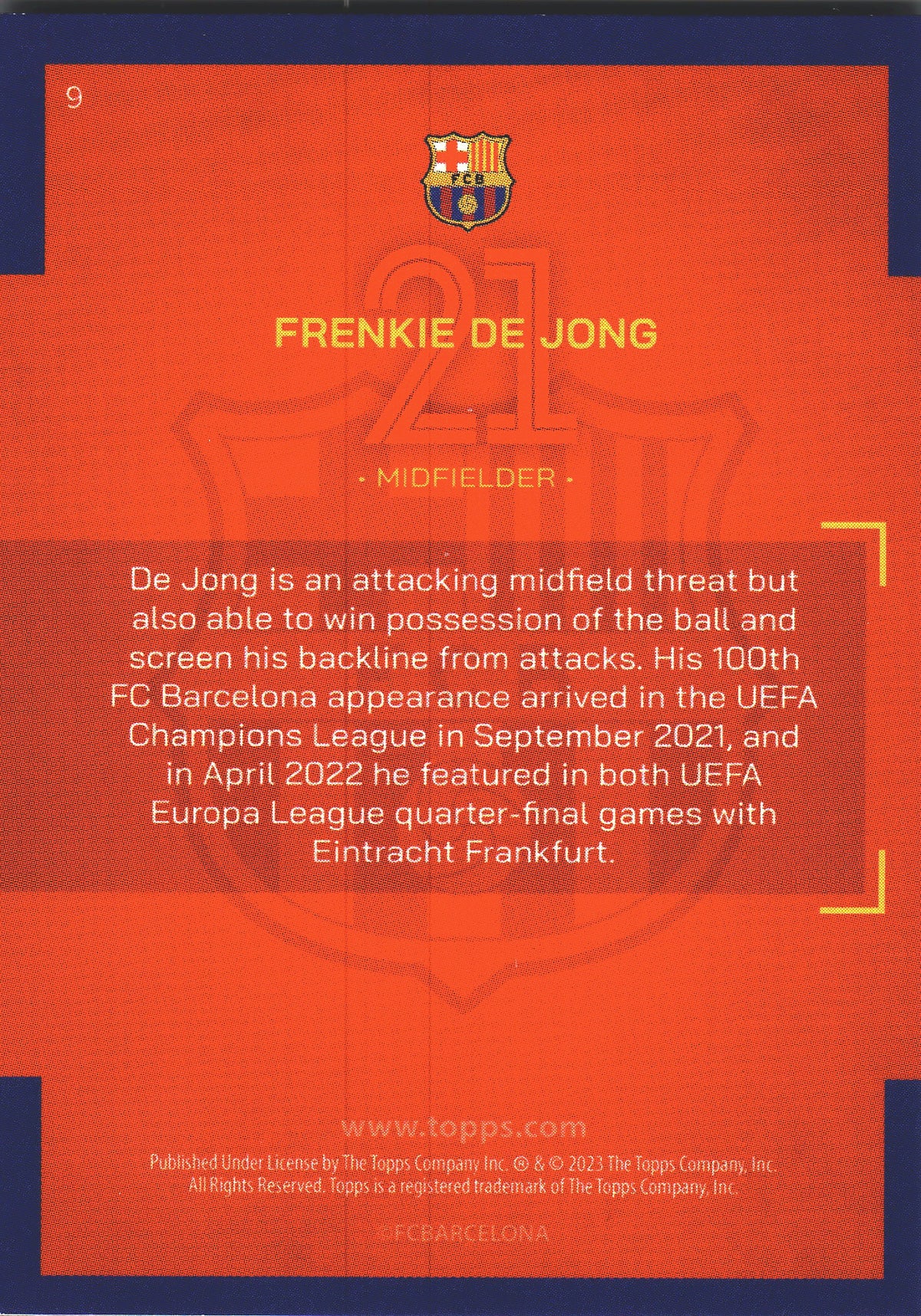 2022 Topps FC Barcelona Team Set Frenkie de Jong #9 FC Barcelona