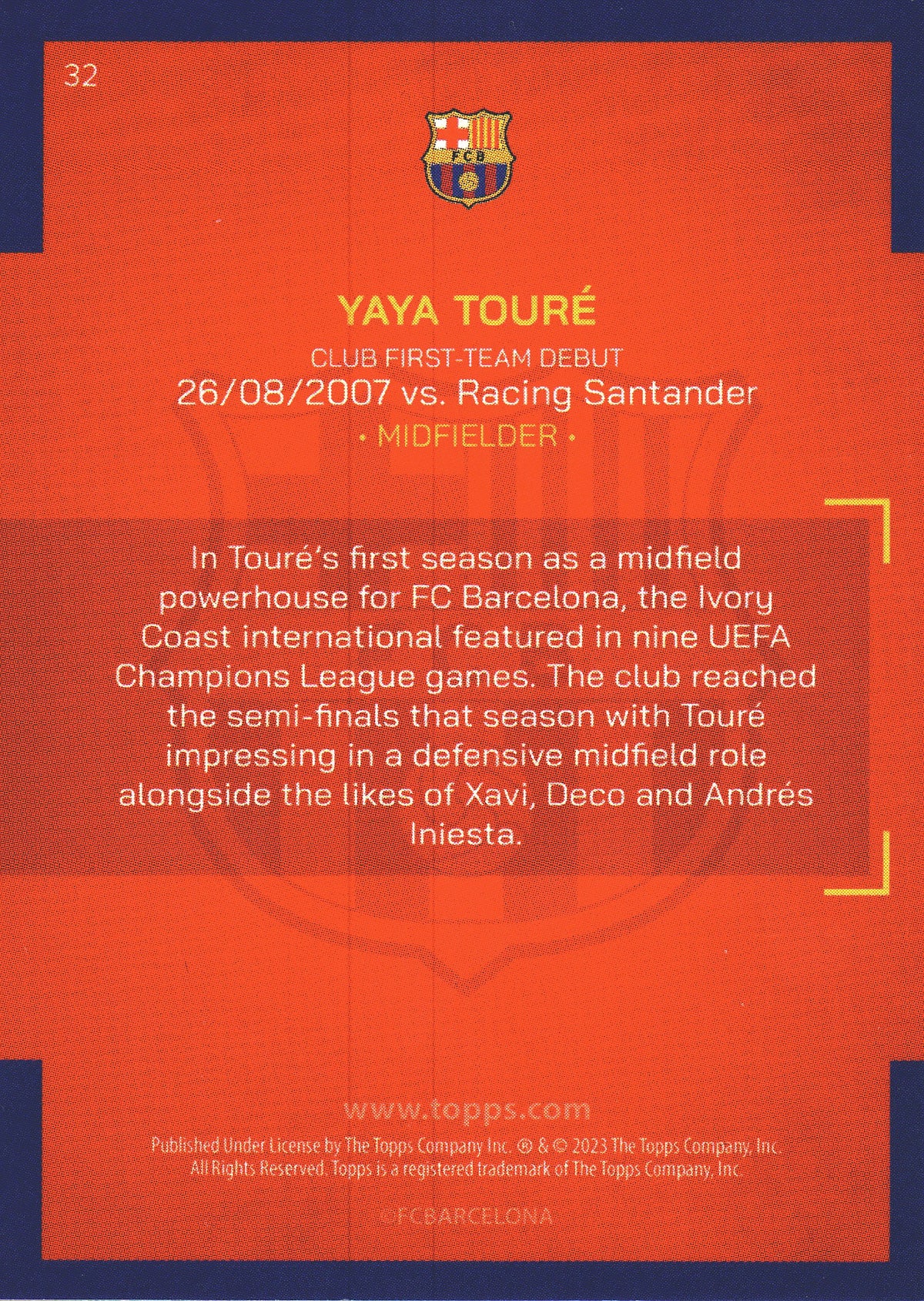 2022 Topps FC Barcelona Team Set OC Yaya Touré #32 FC Barcelona