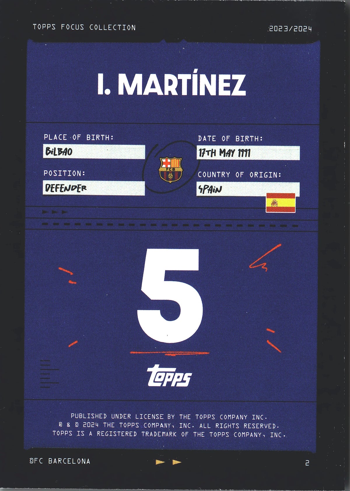 2023 Topps Focus FC Barcelona I. Martínez #2 FC Barcelona