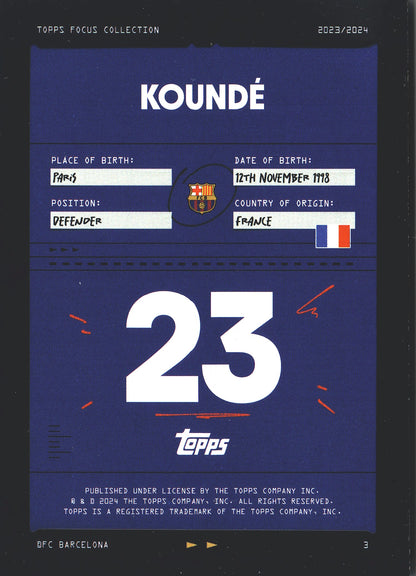 2023 Topps Focus FC Barcelona Koundé #3 FC Barcelona