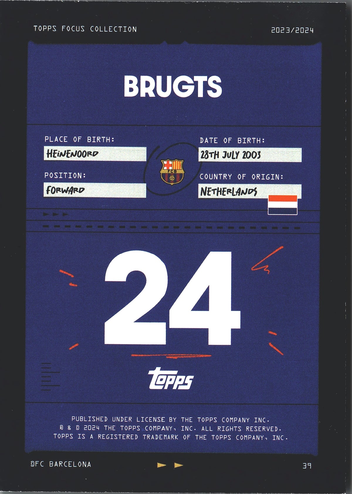 2023 Topps Focus FC Barcelona Brugts #39 FC Barcelona Femeni