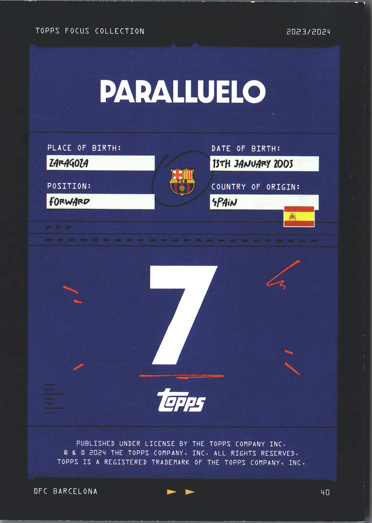 2023 Topps Focus FC Barcelona Paralluelo #40 FC Barcelona Femeni