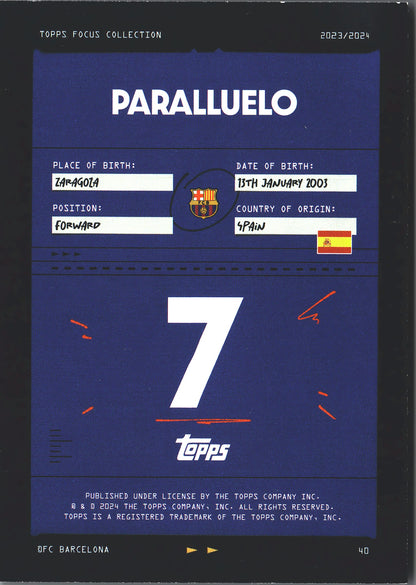 2023 Topps Focus FC Barcelona Paralluelo #40 FC Barcelona Femeni