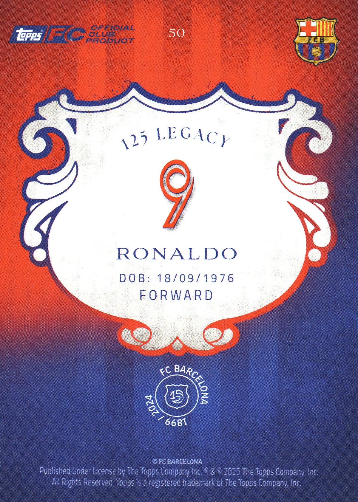 2024 Topps FC Barcelona 125th Anniversary Ronaldo #50 FC Barcelona