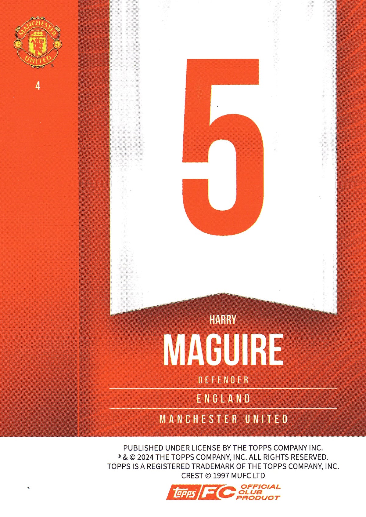 2024 Topps Manchester United Fan Set Harry Maguire #4 Manchester United