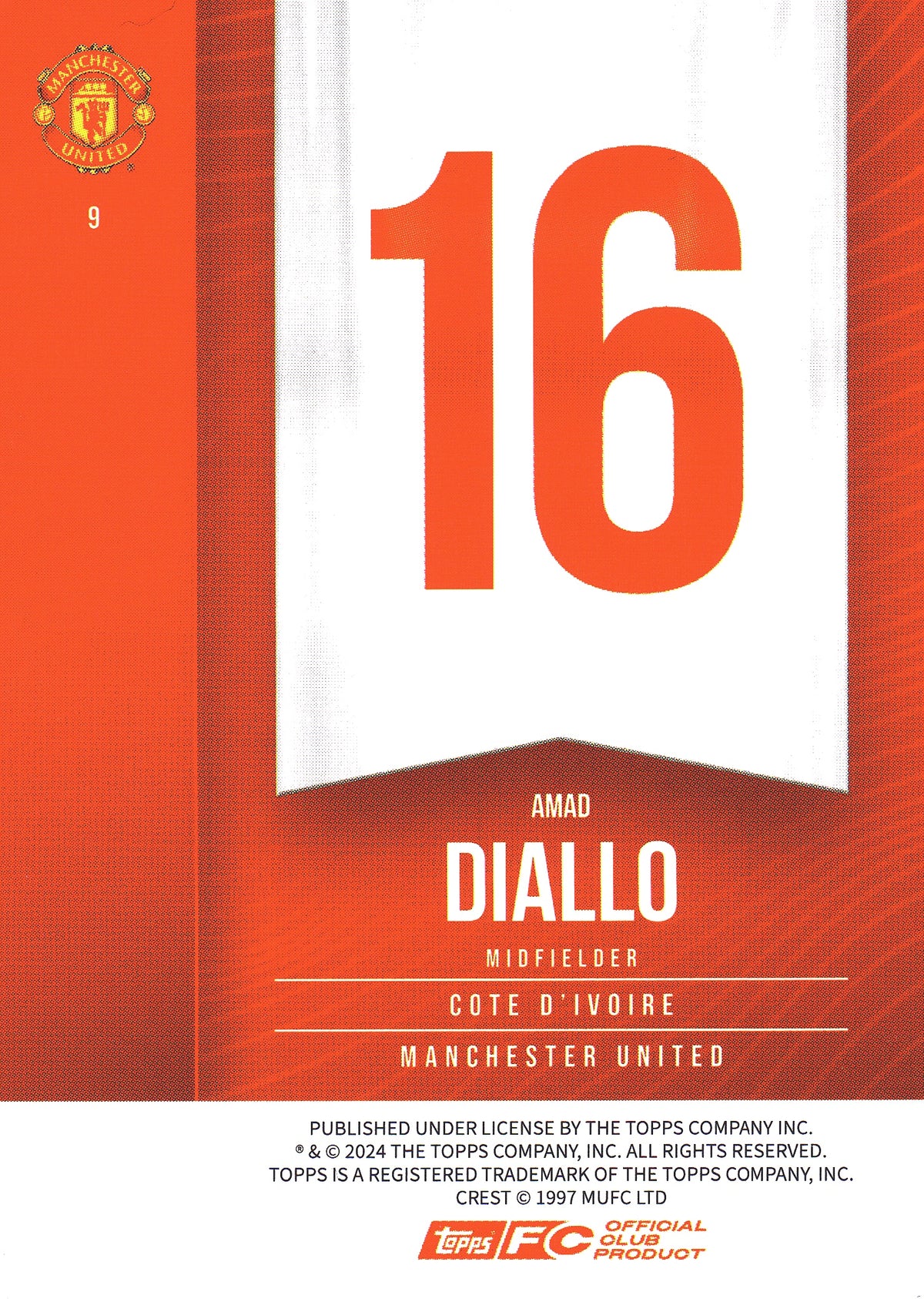 2024 Topps Manchester United Fan Set Amad Diallo #19 Manchester United