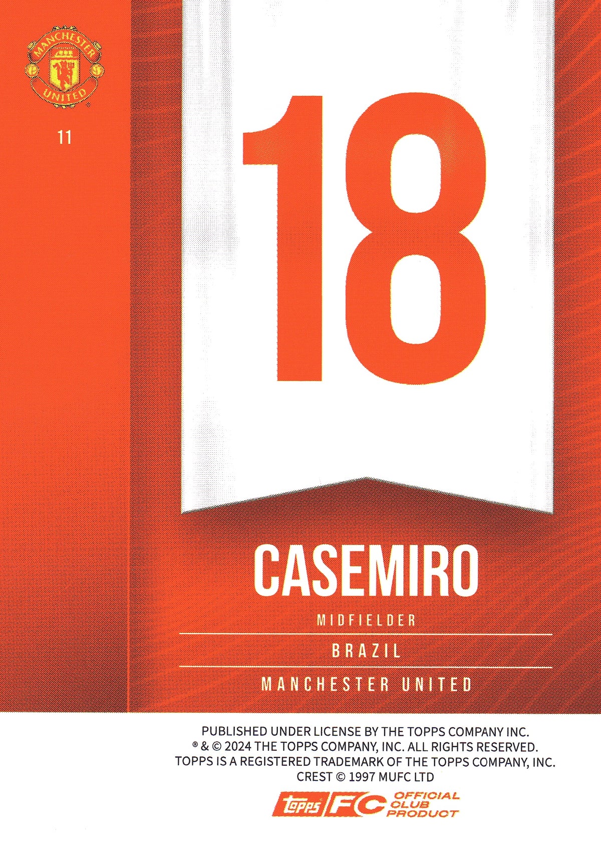 2024 Topps Manchester United Fan Set Casemiro #11 Manchester United