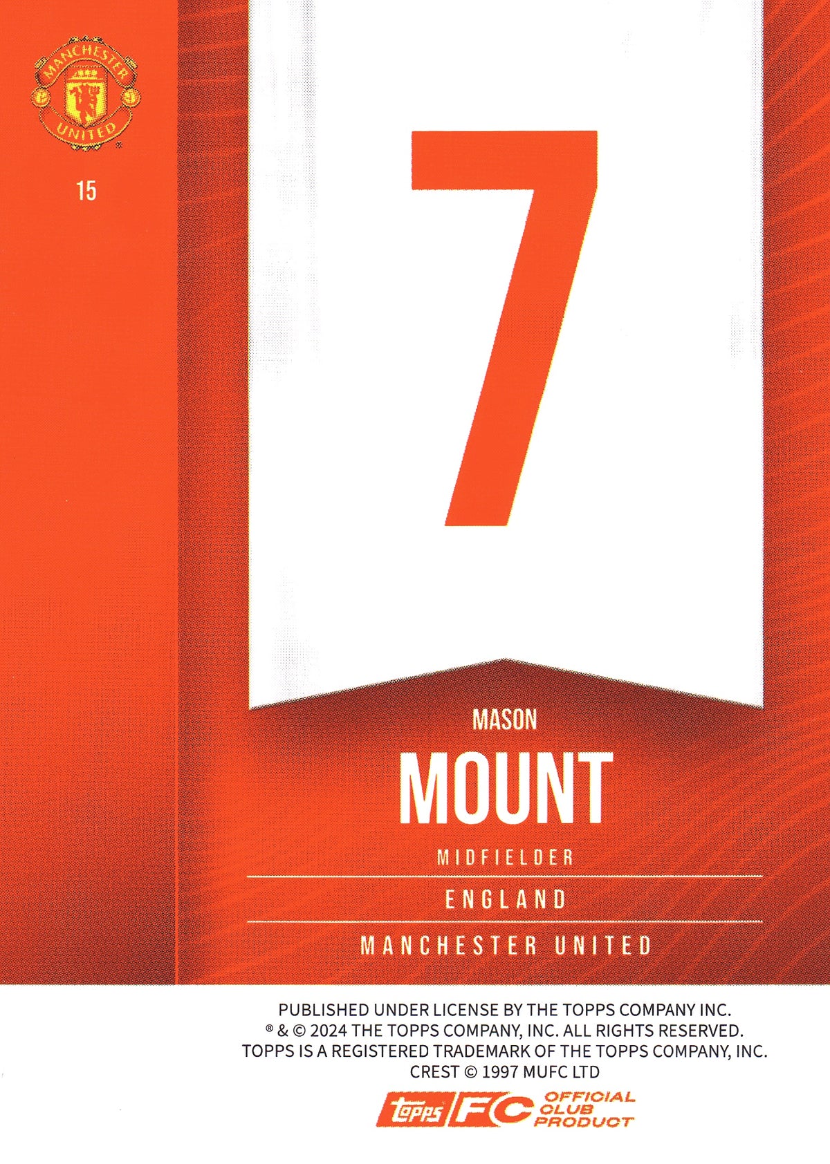 2024 Topps Manchester United Fan Set Mason Mount #15 Manchester United