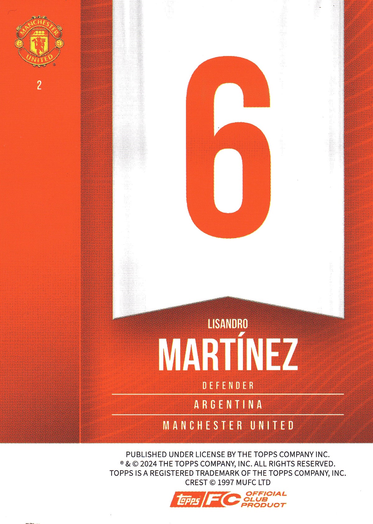 2024 Topps Manchester United Fan Set Lisandro Martinez #2 Manchester United