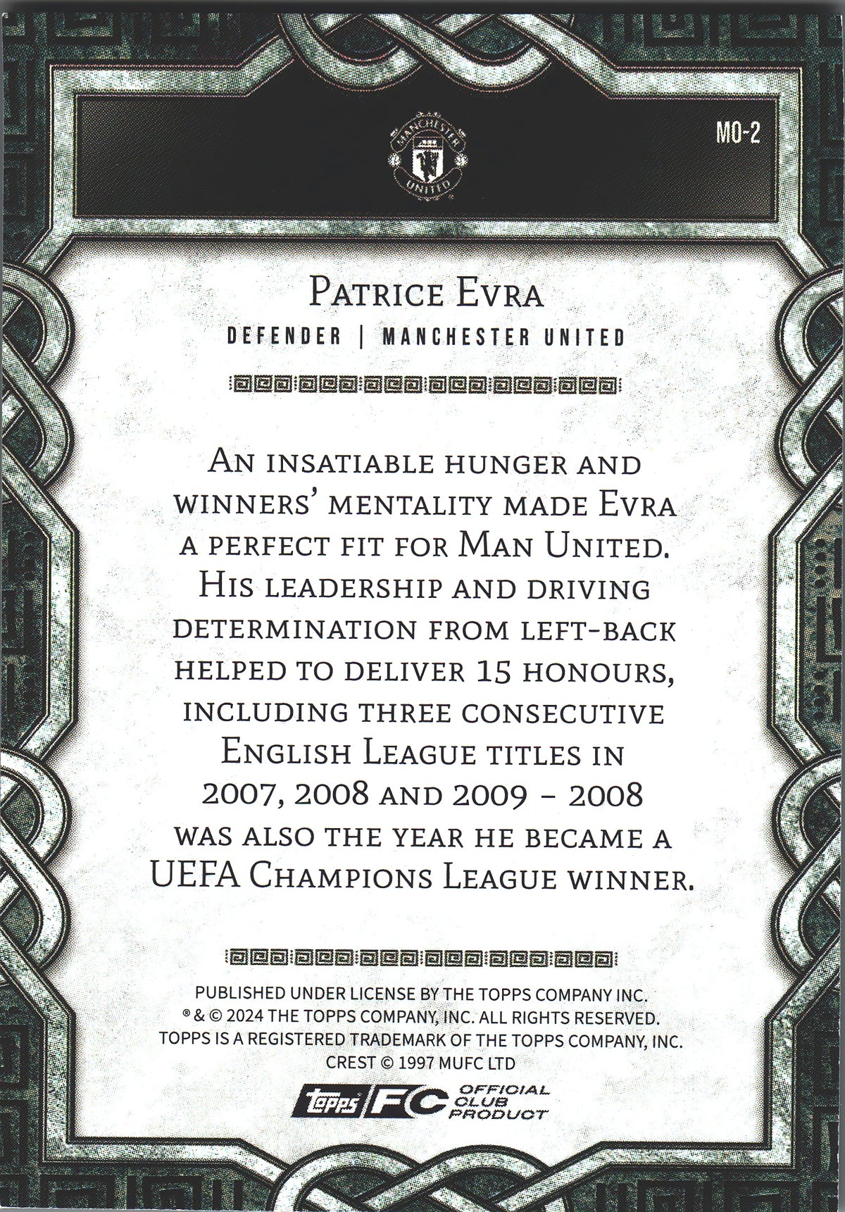 2024 Topps Manchester United Fan Set Monolith Patrice Evra #MO-2