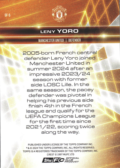 2024 Topps Manchester United Fan Set Golden Future Leny Yoro #GF-5