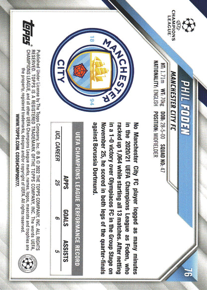 2021 Topps UCC Starball Foil Phil Foden #76 Manchester City