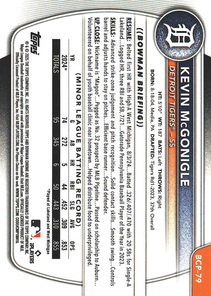 2025 Topps Bowman Chrome Omega 350 /350 1st Kevin McGonigle #BCP-79 Detroit Tigers