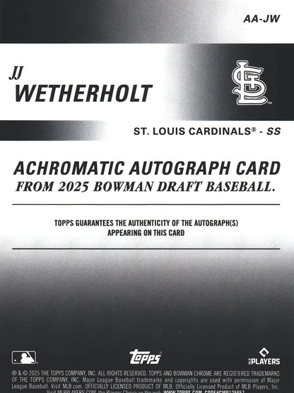 2025 Topps Bowman Chrome Achromatic Auto /250 JJ Wetherholt #AA-JW St. Louis Cardinals