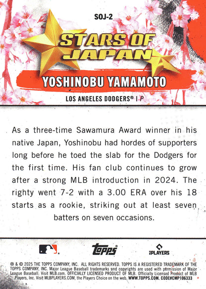 2025 Topps Series 1 Stars of Japan Yoshinobu Yamamoto #SOJ-2 Los Angeles Dodgers
