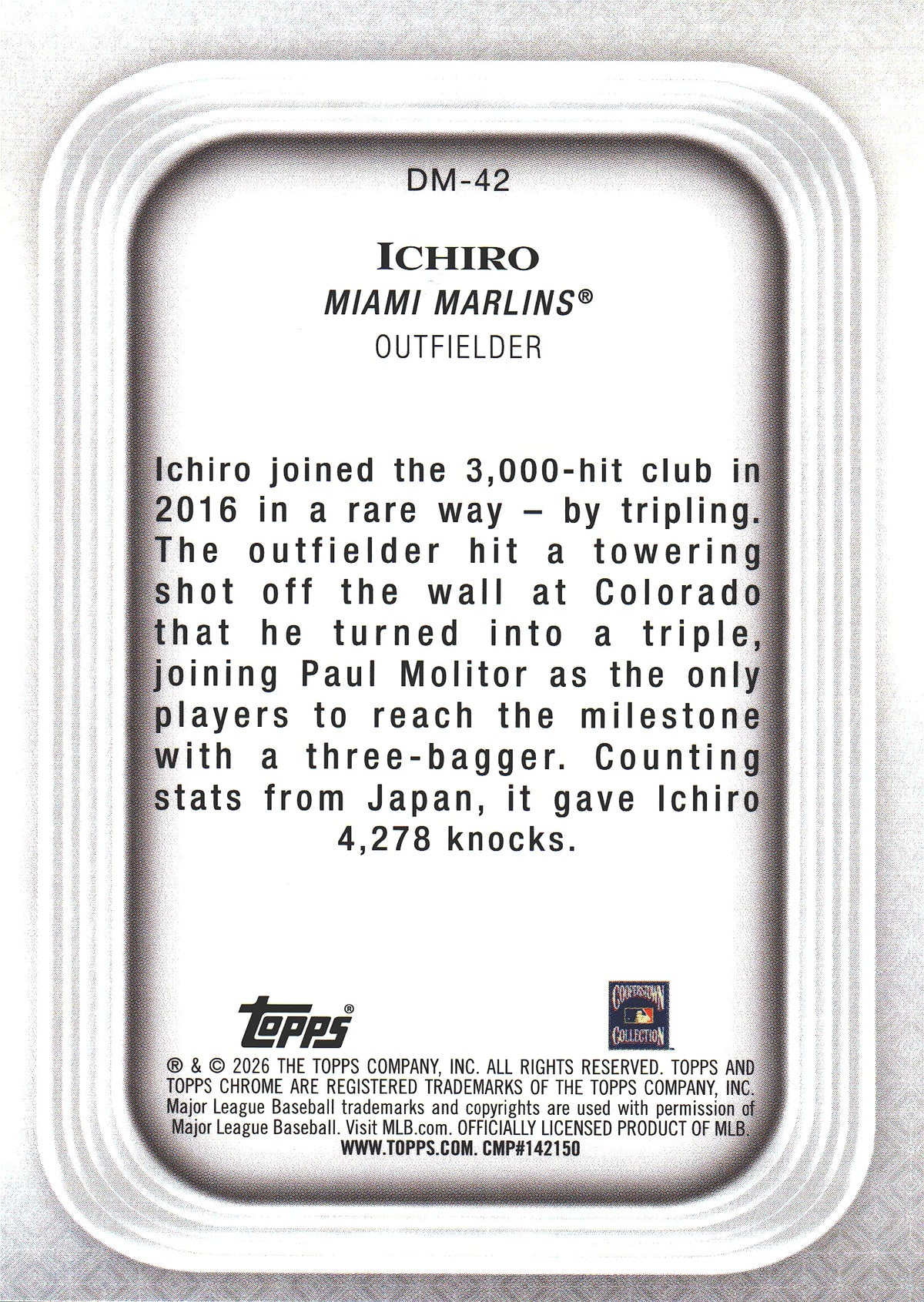 2026 Topps Chrome Diamond Moments Ichiro Suzuki #DM-42 Miami Marlins