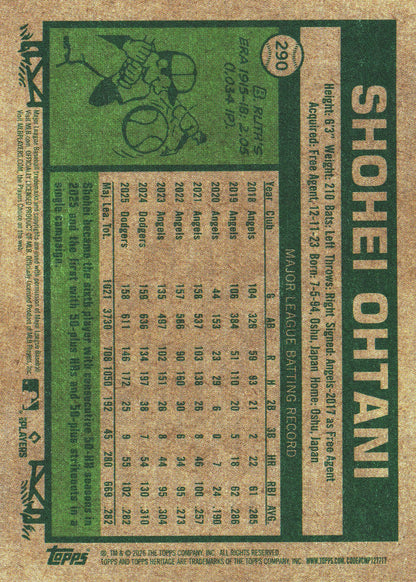 2026 Topps Heritage Shohei Ohtani #290 Los Angeles Dodgers