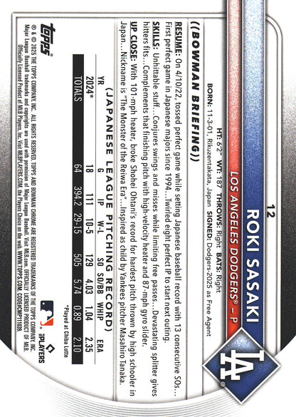 2025 Topps Bowman Chrome Mojo RC Roki Sasaki #12 Los Angeles Dodgers