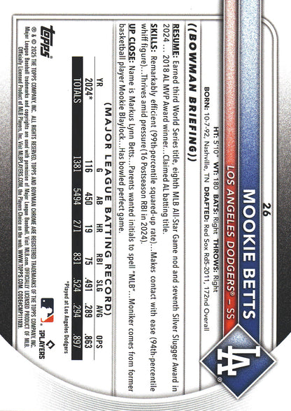 2025 Topps Bowman Chrome Mojo Mookie Betts #26 Los Angeles Dodgers