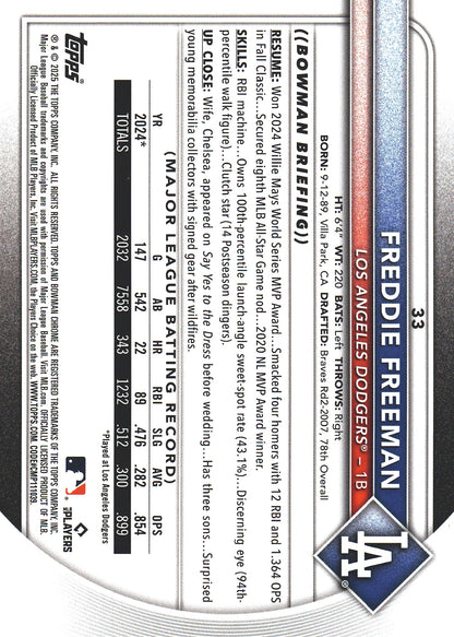 2025 Topps Bowman Chrome Mojo Freddie Freeman #33 Los Angeles Dodgers