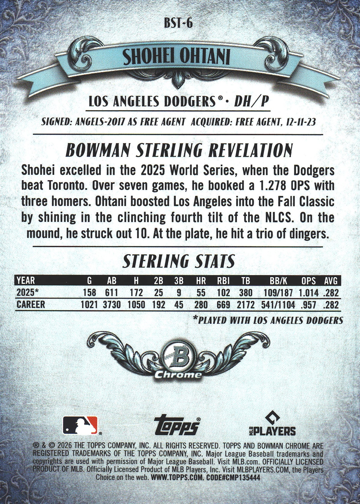2026 Topps Bowman Sterling Shohei Ohtani #BST-6 Los Angeles Dodgers