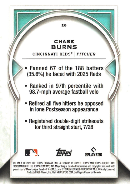 2026 Topps Tribute RC Chase Burns #26 Cincinnati Reds