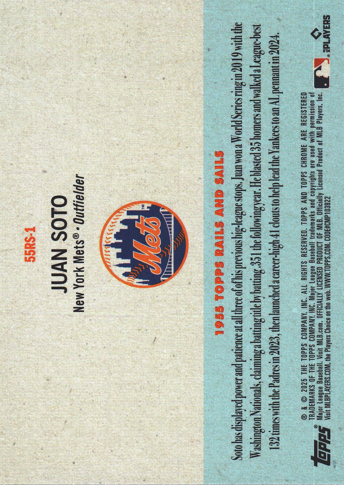 2025 Topps Platinum 1955 Topps Rails and Sails Juan Soto #1 New York Mets
