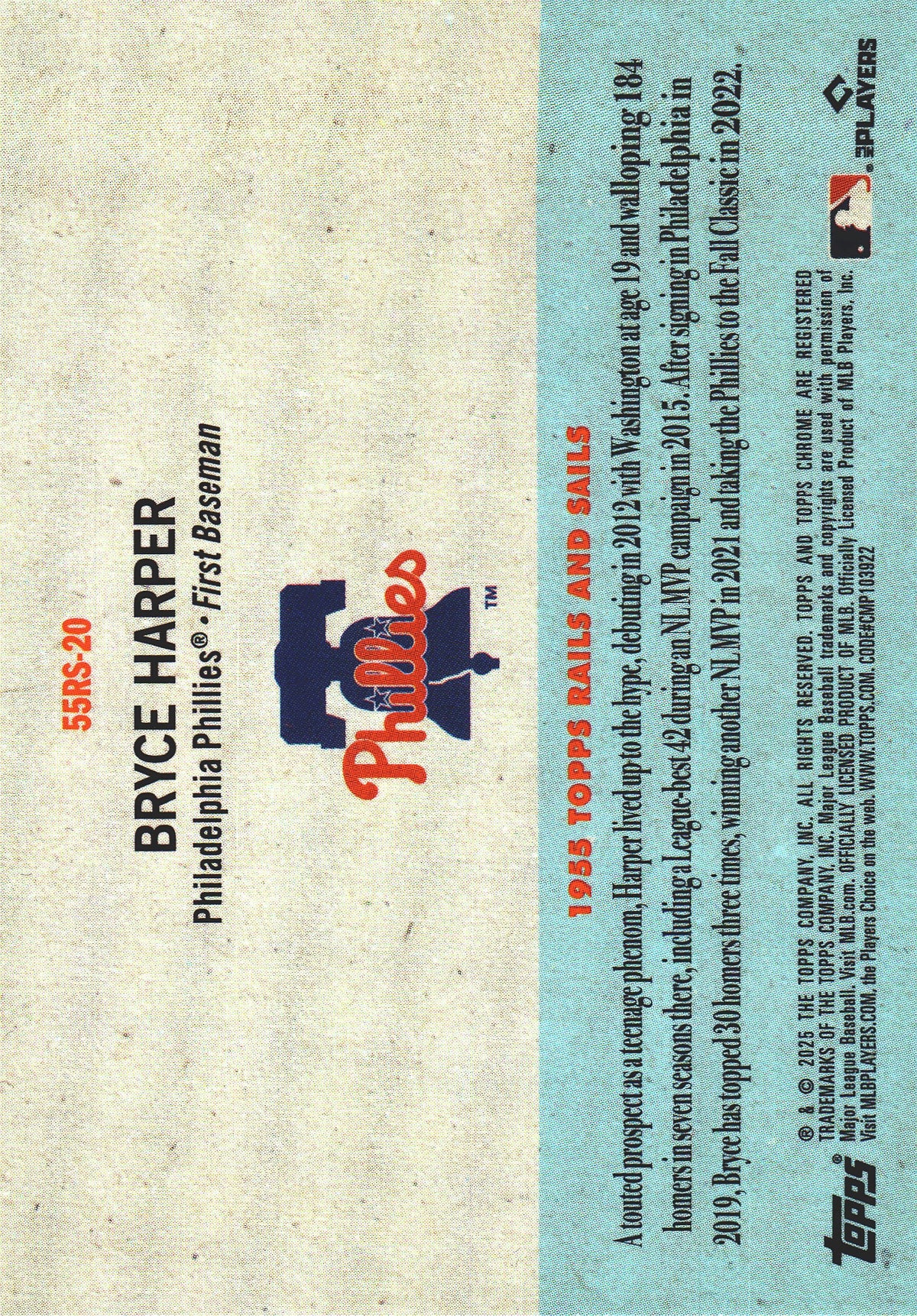 2025 Topps Platinum 1955 Topps Rails and Sails Bryce Harper #20 Philadelphia Phillies