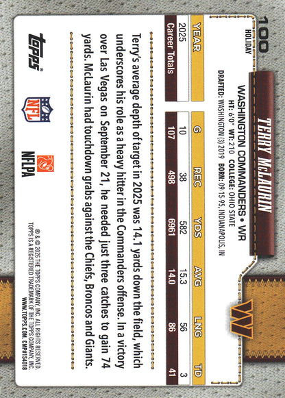 2026 Topps Holiday Terry McLaurin #100 Washington Commanders