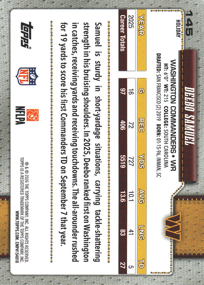 2026 Topps Holiday Deebo Samuel #145 Washington Commanders