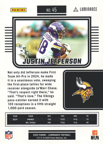 2025 Panini Luminance Justin Jefferson #45 Minnesota Vikings