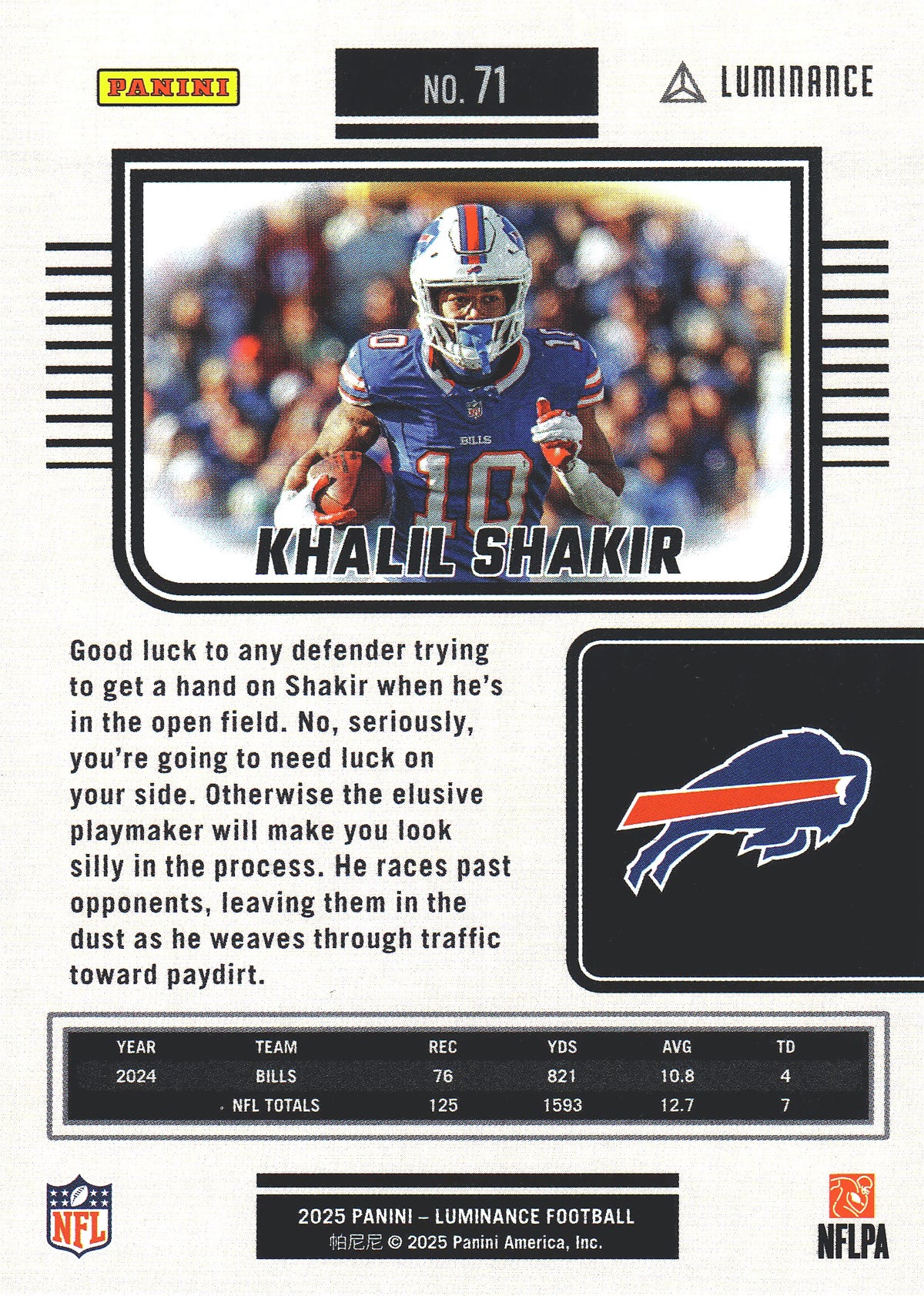 2025 Panini Luminance Khalil Shakir #71 Buffalo Bills