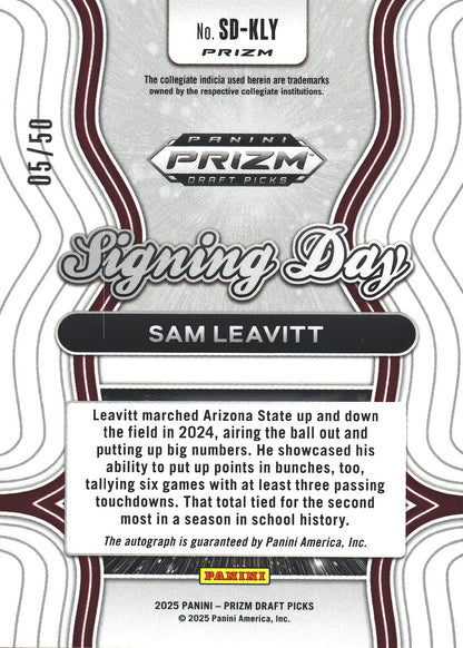 2025 Panini Prizm Auto /50 Rated RC Sam Leavitt #SD-KLY Arizona State Sun Devils